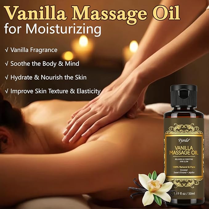 Pjordo 5 Pack Massage Oil for Massage Therapy, Lavender, Vanilla, Sore Muscle, Syringa & Anti Cellulite Massage Oil Kit for Relaxing Muscle & Soothing The Body, Mothers Day Gifts for Women