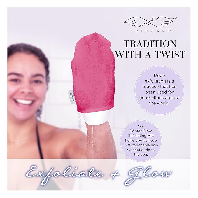 Seraphic Skincare Eternal Love Premium Exfoliating Mitt for Body 1pc – Exfoliating Glove & Body Scrubber for Shower Use, Deep Body Exfoliation, Dead Skin Removal & Self Tanner