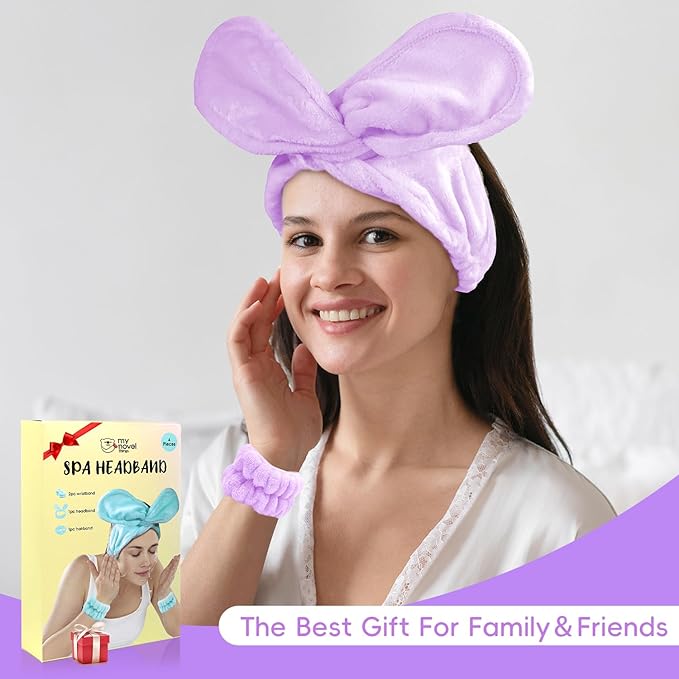 my novel things Face Wash Headband and Wristband Fashion Spa Headband, Coral Velvet Face Wash Set, Adjustable Makeup Headbands Hair Band for Washing Face, Facial Skincare Gift for Girls Women