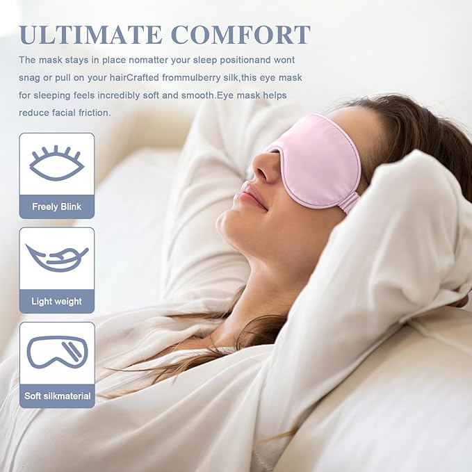 Silk Sleep Mask,Eye Mask for Sleep Women Men,Mulberry Sleeping Mask with Adjustable Strap,Blindfold Blackout Eye Mask for Travel and Full Night's Sleep,Nap