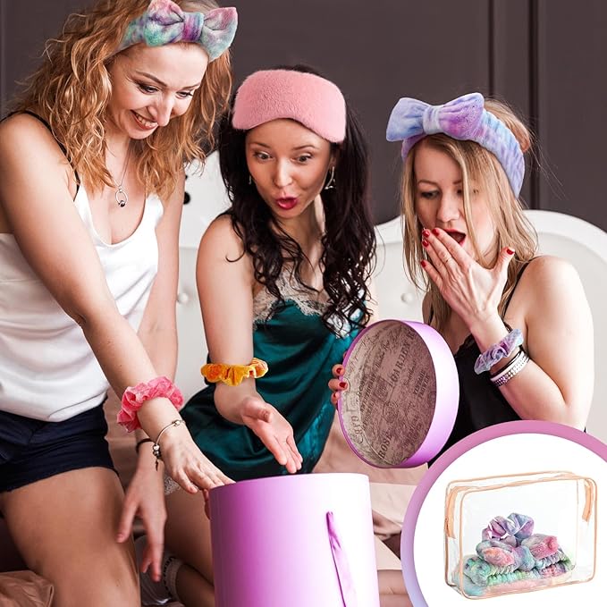 Kajaia 48 Pcs Spa Party Supplies for Girls Spa Party Favor Sleepover Slumber Supplies for Women Headband Eye Mask Hair Scrunchies Toiletry Bag(Motley,Fresh)