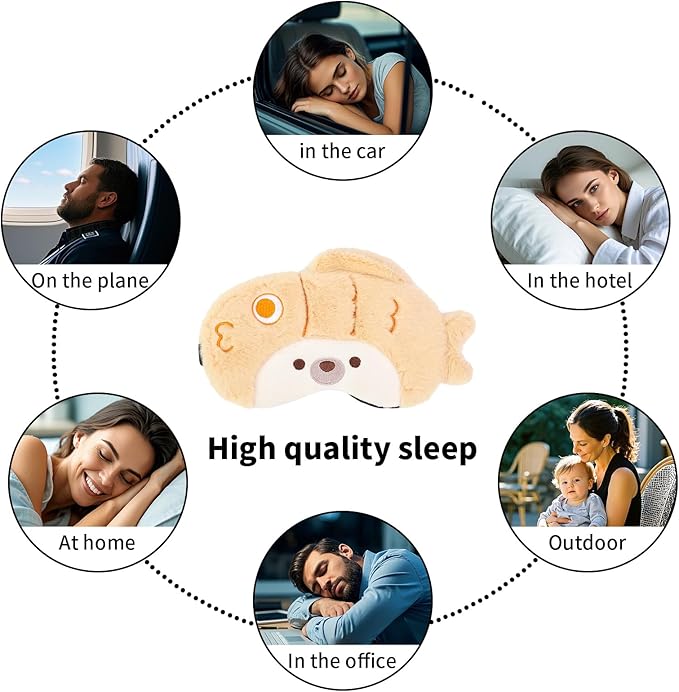 PERFECTSIGHT Sleep Eye Masks, Cute Sleep Eye Cover Lightweight Adjustable Eyeshade Mask Cover for Women Men Sleep Travel Nap, Khaki Fish