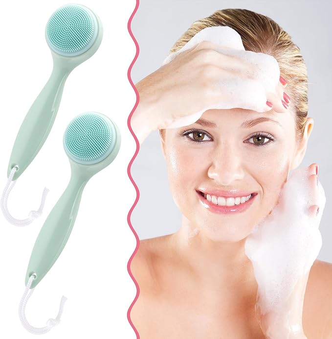 HINZIC 2 Pack Silicone Manual Facial Cleansing Brush, Skin Friendly Waterproof Face Cleaning Scrubber Exfoliator Cleanser for Blackheads Whiteheads Makeup Residues Removal- Green