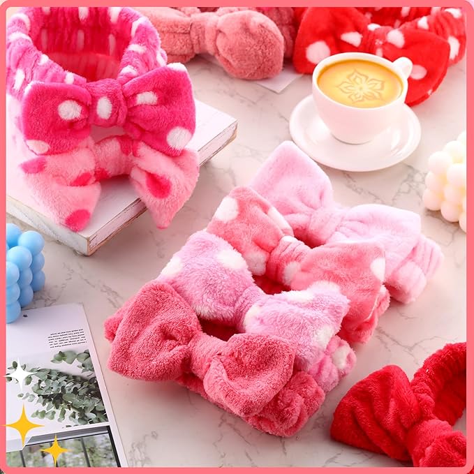 WILLBOND 24 Pieces Spa Headband Bulk Skincare Headbands Face Wash Makeup Hairband Bow Facial Washing Face Head Wraps Adjustable Soft Flannel Towel for Women Shower (Cute)