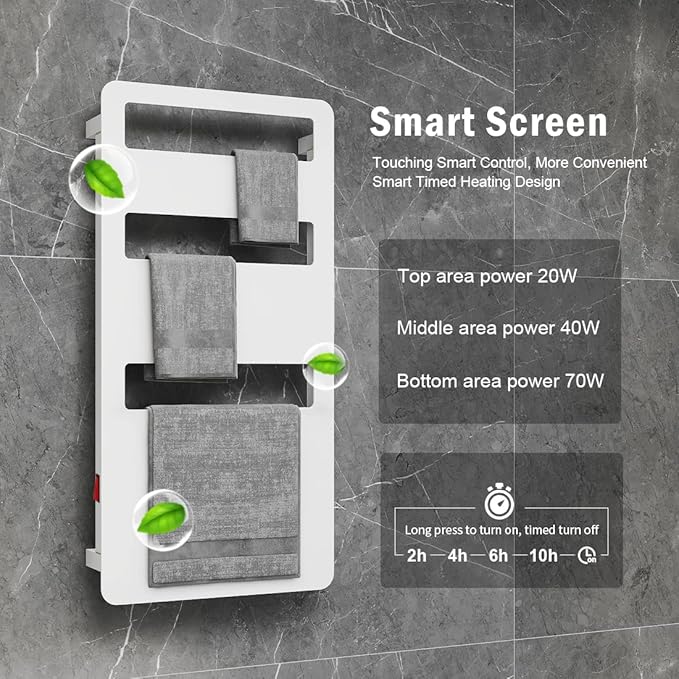 Towel Warmer with Timer for Bathroom, Heated Towel Rack Wall Mounted, Electric Towel Warmers, Bath Towel Heater, Bath Towel Dryer, Hardwired or Plug-in - 35 x18 inch