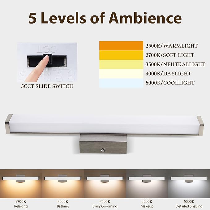 Bathroom Light Fixtures Over Mirror 22IN, 19W 5CCT Dimmable Modern Vanity Lights,Bar Vanity Light for Bathroom Mirror Restroom, Wall Light Fixtures Vanity Lighting