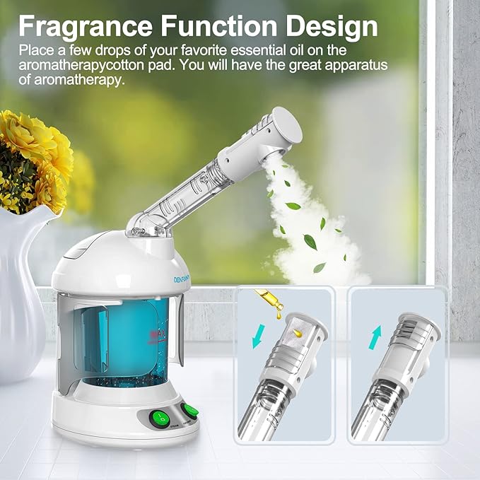 DENFANY Hair Steamer Facial Steamer 2 in 1 – Nano Ionic Steam for Deep Hydration, Adjustable Arm, Easy-Clean Wide Mouth Tank, Home & Salon Use