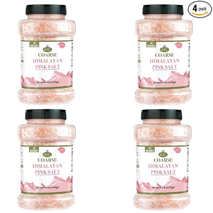 Good Tierra Himalayan Pink Salt in Jar - Coarse, 5 lb (4 Pack of Salt Bulk) - Ideal for Bath Salt, Table Salt Grinders, and Spice Jars