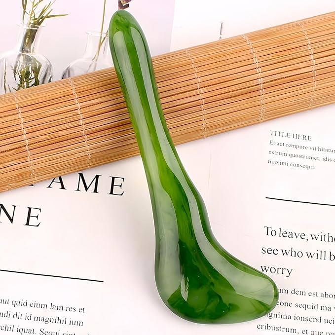 Gua Sha Scraping Massage Tool, GuaSha Facial Set, Natural Resin GuaSha Massage Tools for Rejuvenate Skin Anti-Wrinkle Anti Aging (Green, Muscle Plucking Stick)