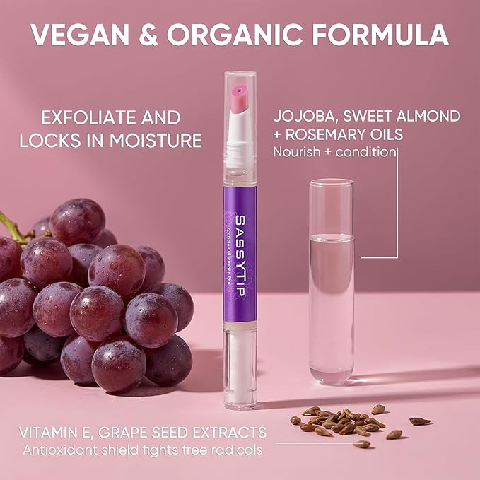 Ceramic Cuticle Pusher & Oil Pen, 2ml Grape Scented Nail Care Pen, Gentle Cuticle Remover for Dry & Damaged Nails, Moisturize Strengthen Brighten (Grape3.0)