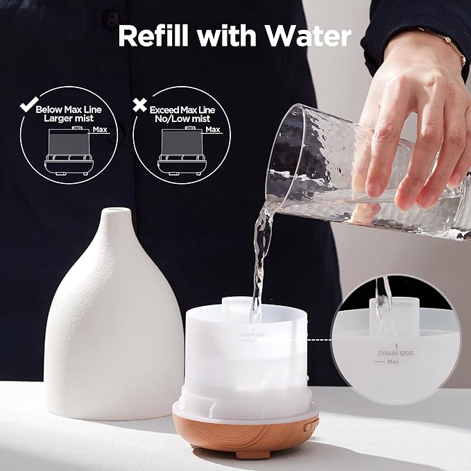 InnoGear Oil Diffuser, 150ML Ceramic Diffuser for Essential Oils Handcrafted Aromatherapy Diffuser Mother's Gift Ultrasonic Cool Mist Humidifier with 2 Mist Modes Waterless Auto Off for Home, White