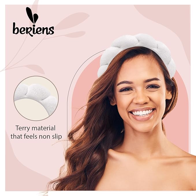Spa Headband - Makeup Remover and Face Washing Headband with Bubble Pads (WHITE)
