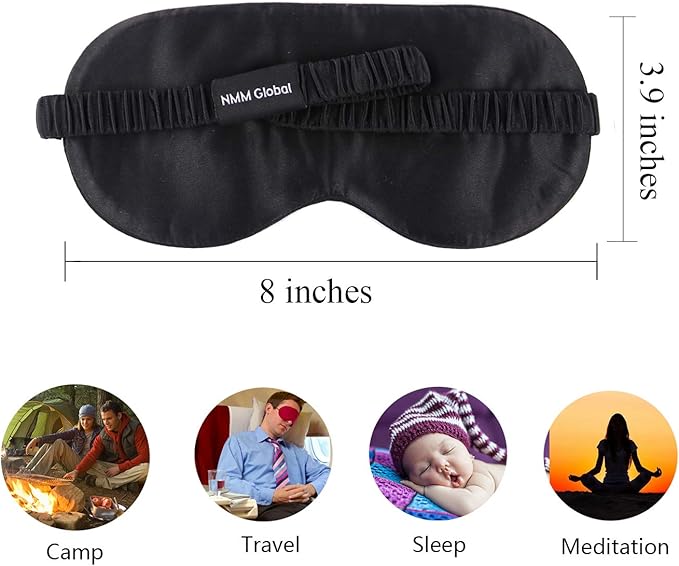 Mulberry Natural Silk Sleep Mask for Women & Men with Elastic Strap, Super Soft Sleeping Eye Mask, Size M, (Champagne)