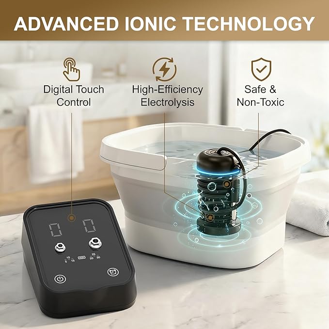 Ionic Foot Bath Detox Machine,Foot Detox Foot Bath Soak Tub with 2 Arrays,80 Disposable Foot Bath Liners,Detox Sea Salt,Folding Foot Spa Bucket,Home Salon-Level Foot Soaking Tub