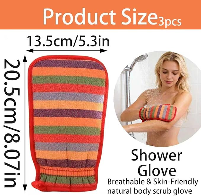 3Pcs Exfoliating Gloves, Exfoliating Glove for Bath Scrub, Dead Skin Remover, Body Scrub Gloves for Shower, Spa, Massage and Dead Skin Cell Remover Loofah