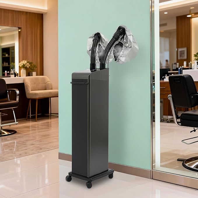 800W Nano Hooded Hair Steamer, Professional Micro Mist Hair Care Steamer with 2 Steam Caps, Salon Hair Deep Conditioning Machine with Adjustable TEM 33.8-167℉ & Timer for Home Salon SPA Use (Black)