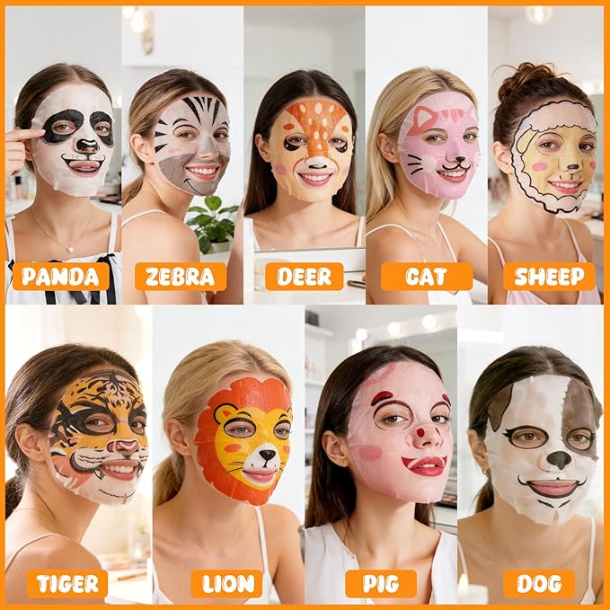 9 Packs Animal Character Facial Masks, Deep Hyrating Spa Masks for All Skin Types, Gift for Kids' Birthady Party, Enjoy Skincare Life, Girl's Night