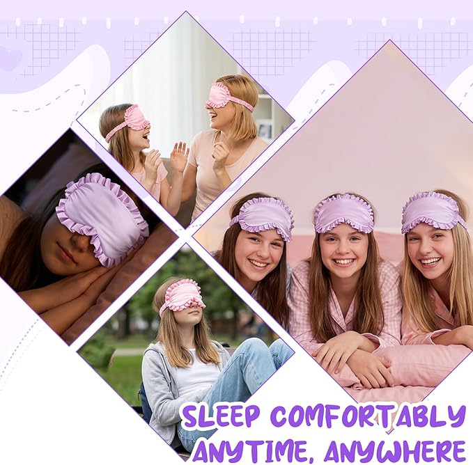 2 Pcs Silk Eye Mask with Adjustable Strap, Ultra Soft Sleep Mask Eye Cover, Skin-Friendly Masks Blackout Blindfold, Reduces Puffy Eyes Travel Gifts, Pink Purple