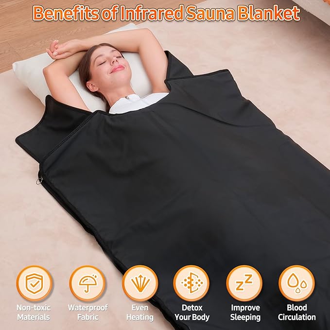 Infrared Sauna Blanket for Home: Large Portable Design for Full Body Detox & Relaxation - Far Infrared Heating Adjustable 86-167℉ & 30-60 Min Timer 71 x 35.5Inch Skin-Friendly PVC Leather