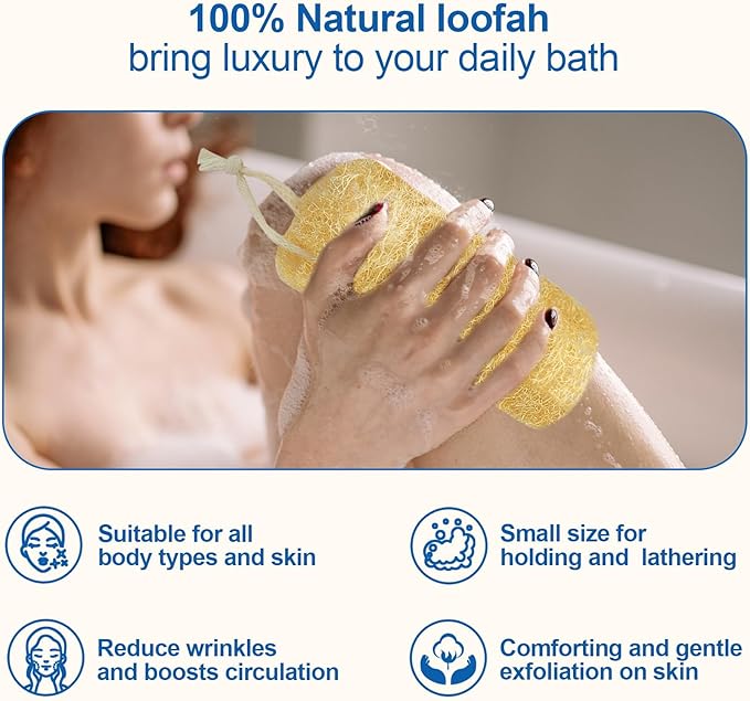 Natural Loofah Sponge (4 Packs), 6“ Natural Loofah Exfoliating Body Scrubber Egyptian Loofa Eco 100% All Natural luffa Cleaning for Men Women Deep Clean Skin