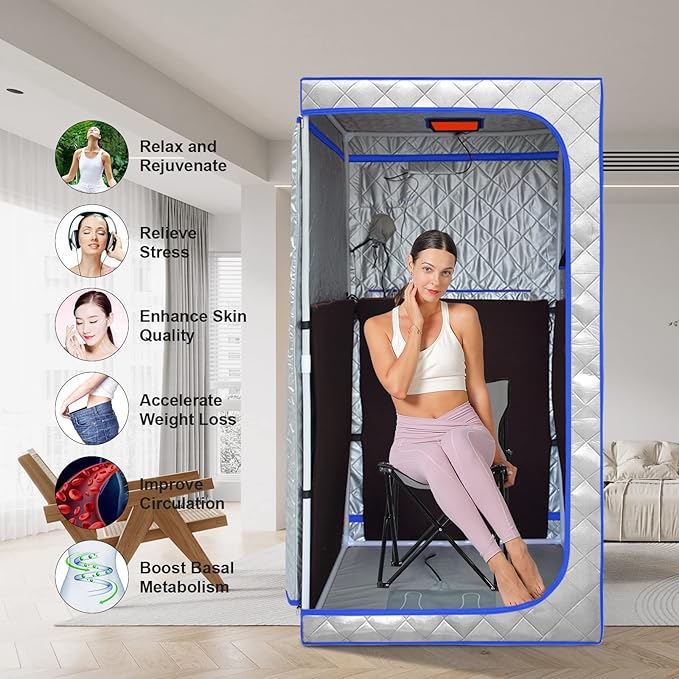 Portable Infrared Sauna, Full Size Far Infrared Sauna, One Person Sauna Tent, Separate Heating Foot Pad and Portable Sauna Chair Home Saunas for Relaxation Detox