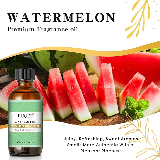 EUQEE 2.02 FL.OZ Watermelon Fragrance Oils, Essential Oils for Diffuser, Candle Making, DIY Soap with Glass Dropper - 60ML
