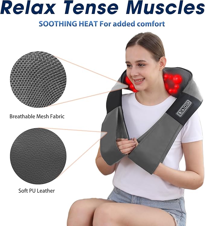 UFFAE Shiatsu Neck and Back Massager with Heat, Electric Deep Tissue Kneading Neck and Shoulder Massage, Best Gifts for Women Men Mom Dad Mothers Fathers Day Birthday Gift, Grey (NOT Cordless)