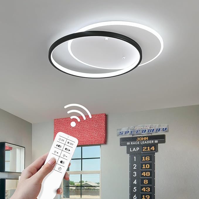 Shine LUEST Modern LED Ceiling Light Fixture Black Semi Flush Mount Light with Remote Control 19.69" Hallway Light Fixtures Ceilings Mount Dimmable Ceiling Lamp for Bedroom,Kitchen,Entryway