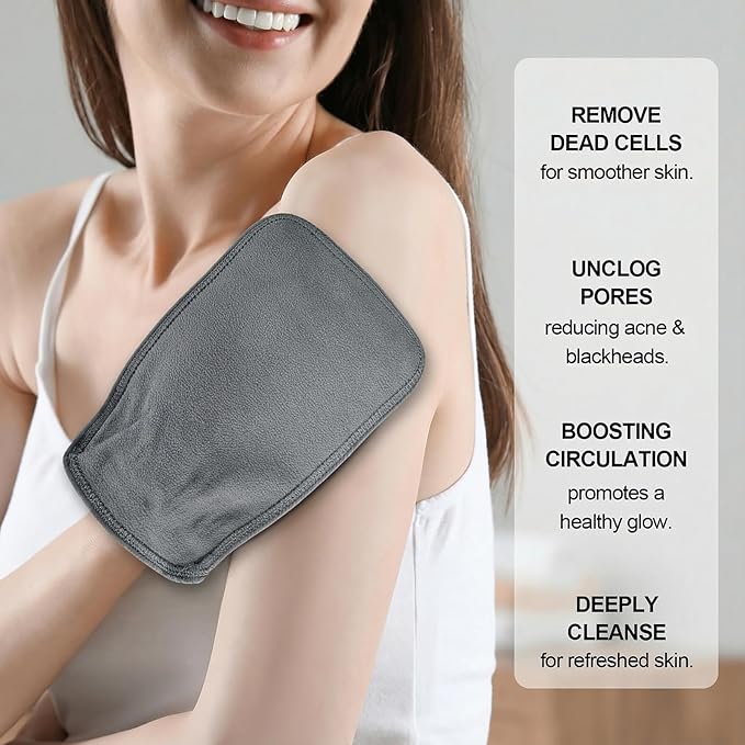 (Grey) 1PCS Durable Body Scrub, Dead Skin Remover & Body Scrubber Exfoliator, Body Exfoliating Gloves for Shower, washcloth exfoliating, exfoliating Glove for Smooth Skin