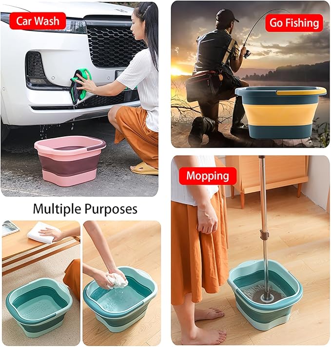 WMHYLYH Collapsible Foot Spa Bath Massager for Dry Cracked Feet, Feet Soaking Tub with Massage Acupoint, Pedicure Foot Soak Basin Plastic Bucket with Handle(Green)