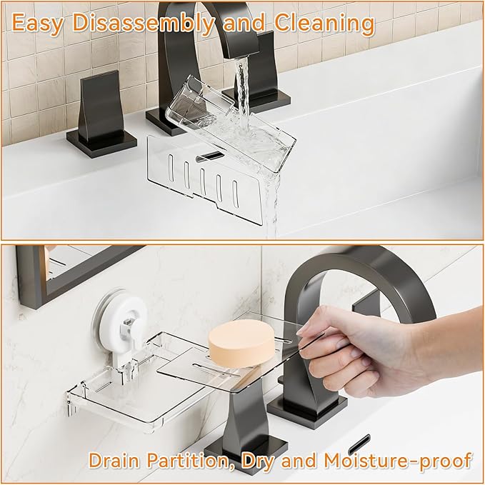 SUOXING 2 Pack Bar of Soap Holder for Shower with Suction Cup,Rustproof Wall Mounted Acrylic Shower Soap Rack & Caddy for Bathroom,Bath,Kitchen,Plastic Self Draining Soap Holder and Soap Shelf,Clear