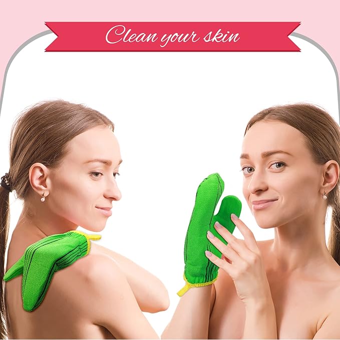 3 Pieces Korean Exfoliating Mitt Exfoliating Washcloth Korean Body Scrub Mitt Italy Face Shower Cloth Asian Bath Massage Mitts for Women and Men Wash Skin Deep Cleaning, Red, Green, Yellow