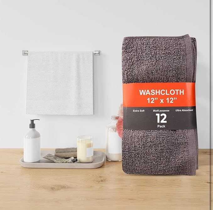 KAHAF COLLECTION 12 Pack Washcloths | Multicolour 100% Cotton Extra Absorbent Face Towels | Soft, Quick Dry Wash Cloths for Bathroom, Spa, Gym, Baby & Travel (12 Packs (12 x 12))