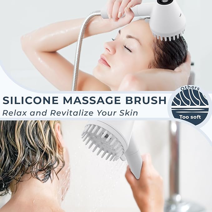 Ryamen 2026 Magnetic Filtered Shower Head with Handheld– High Pressure Showerhead with Power Wash Mode, Chlorine Removal, Massage Brush, Pressure Adjustable, One-Touch Pause (White)