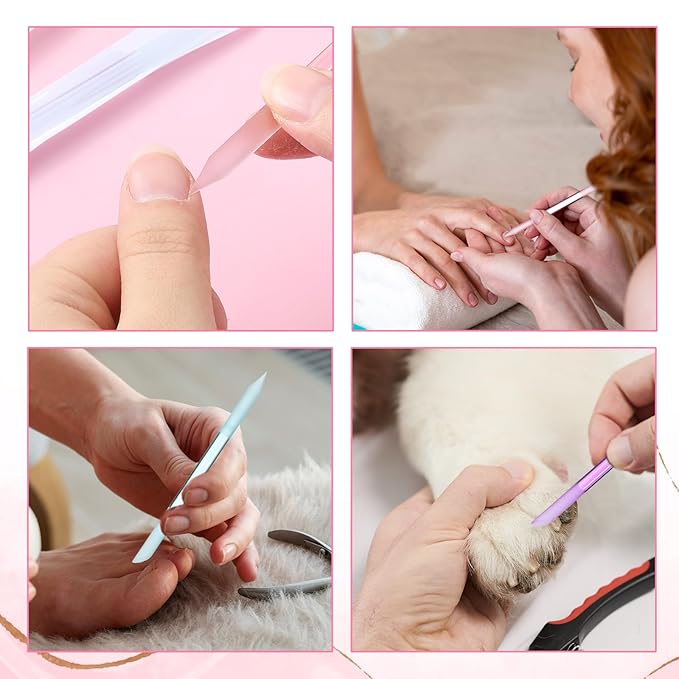 4 PCS Glass Cuticle Pusher Tool, Cuticle File, Dual Ended Manicure Stick, Crystal Nail File Remover Tool, Professional Nail Care Kit
