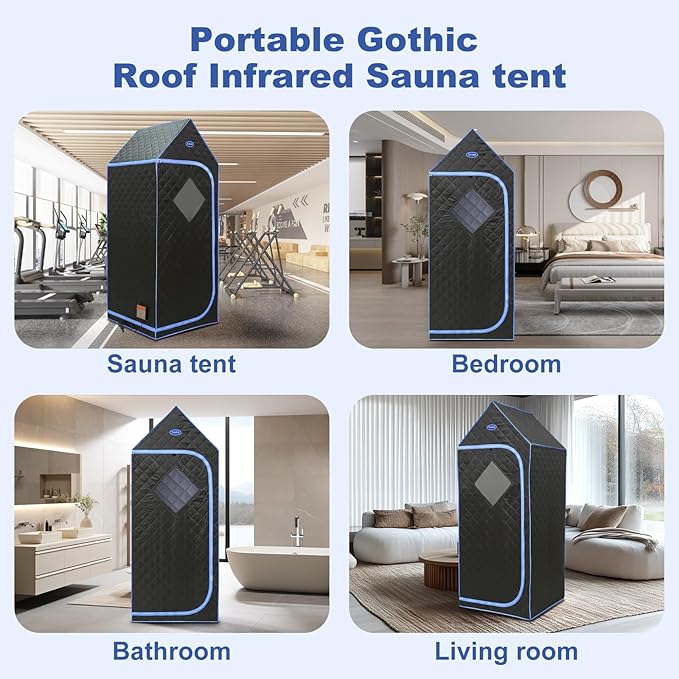 Portable Infrared Sauna for Home Spa, Full Size 1 Person Far Infrared Sauna, 1,020watt, Portable Sauna with Heating Foot Pad, Portable Chair, 31.5" x 31.5" x 77"