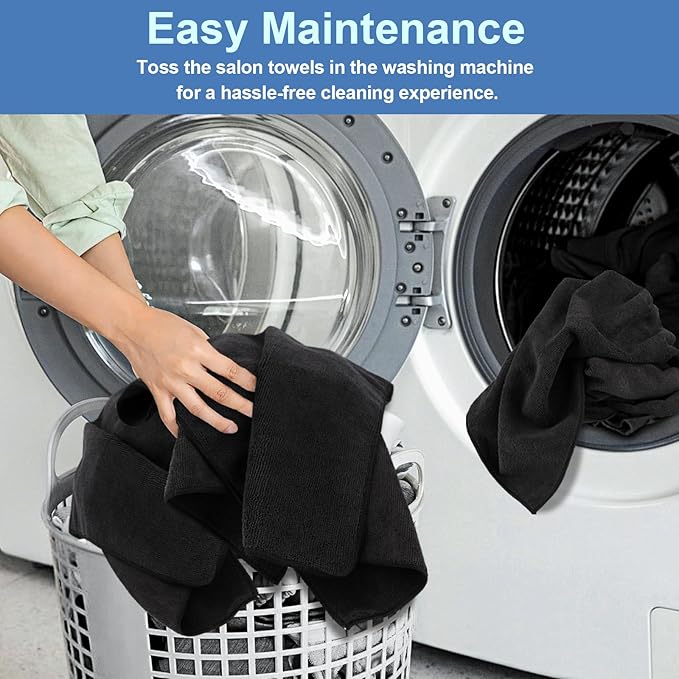UNIMADE 2 Pack Salon Towels - Highly Absorbent and Quick Drying Hand Towels, Premium Wash Cloths for Bathroom, Gym, Shower, Hotel, and Spa - 16x27 inch (Black)