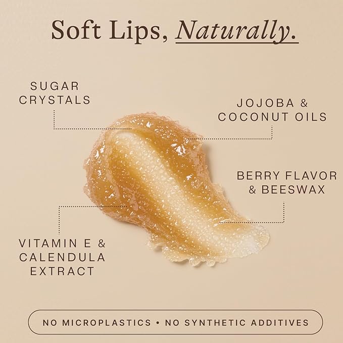 USDA Organic Lip Scrub Berry - USA Made with Natural Ingredients, Moisturizing Scrub Exfoliator for Dry Lips, Lip Sugar Scrubber Exfoliator for Smooth Lips, Small Beauty Gifts