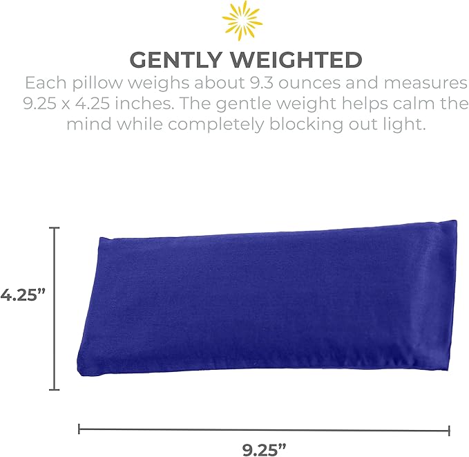 Sunshine Yoga 4-Pack Scented Sateen Eye Pillows, Low-Luster, 9’’ x 4’’ Flaxseed Weighted Eye Mask for Sleeping, Hot or Cold Eye Therapy for Relaxation, Migraine, and Headache, Blue