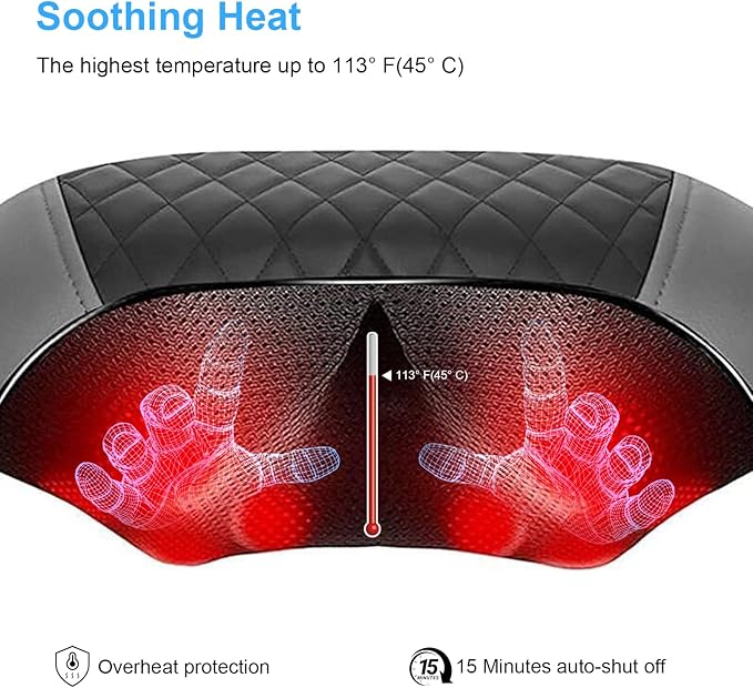 Shiatsu Neck and Back Massager with Heat-3D Deep Tissue Kneading Pillow for Pain Relief,Neck and Shoulder Massager for Full Body Muscle Relaxation for Home/Office/Car Use,Gift for Men Women