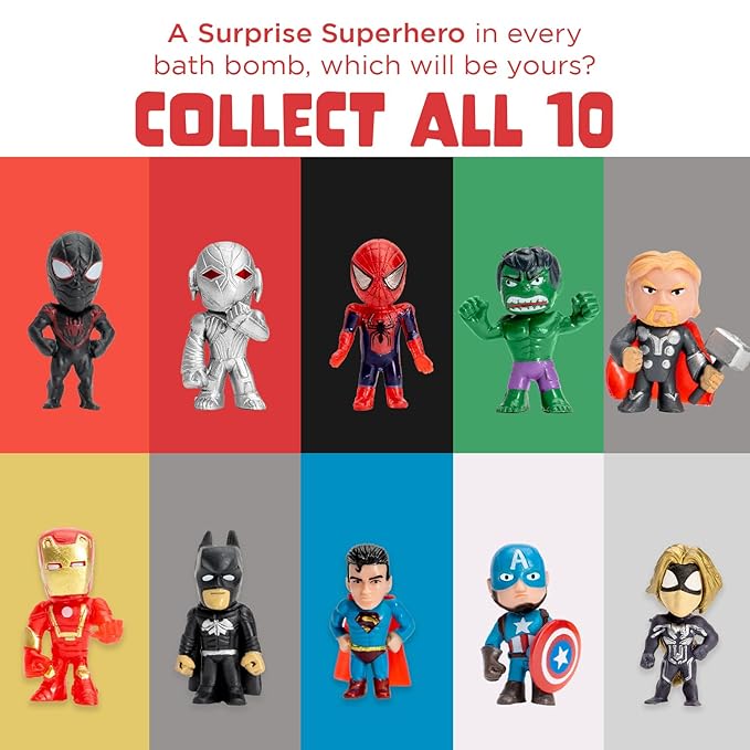 Superhero Bath Bombs for Kids & Boys with Surprise Hero Toys Inside (1 Pack) - Large Bubble Bath Bombs for Boys & Girls - Boys Easter Basket Stuffers & Gifts - Fruity Scent, USA Made by Two Sisters