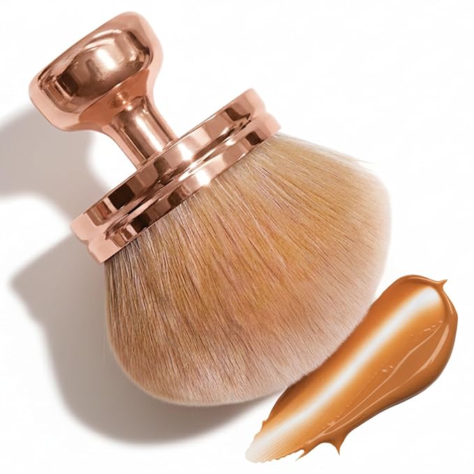 Kabuki Self Tanner Brush – Round Dome Blending Brush for Face & Body, Palm-Grip Applicator for Smooth, Streak-Free Tan | Soft Synthetic Bristles, Washable & Reusable (Gold)