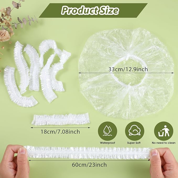 50 Pcs Large Disposable Shower Caps, Waterproof Clear Plastic Shower Cap Elastic Hair Caps for Women Long Hair, Locs, Braids, Disposable Bath Caps for Travel Spa, Hair Salon, Home Use