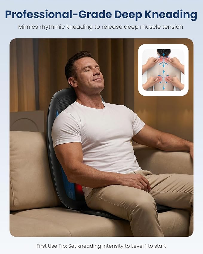 COMFIER Shiatsu Back Massager with Heat,Deep Tissue Kneading Massage Seat Cushion,Massage Chair Pad for Full Back,Body Massager for Home or Office Chair use, Gift