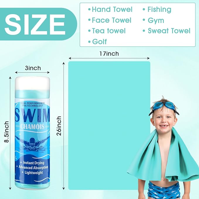 SmoothNovelty 2 Pack Swim Chamois Towel Water Absorbent Quick Dry Towel Shammy Chamois Cloth for Swimming Car Drying Diving Water Sports Beach Shower Pool Swimmer Gift