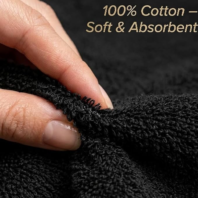 HOME ESSENTIALS Salon Towels (15 x 25 inches) 24 Pack, Black Hand Towels for Bathroom, Quick Dry Gym Towels, Spa Face Towel, Absorbent Cotton Towels for Barber, Gym, Bath, Pedicure and Home Hair Care