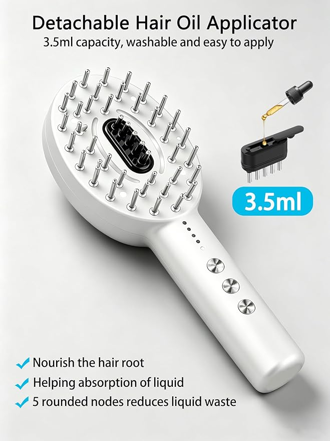 3-in-1 Electric Scalp Massager Brush, Vibrating Scalp Massager Comb with Hair Oil Applicator for Scalp/Face/Body Relaxation, Portable Massager Tool for Home & Travel, Gift for Men & Women(White)
