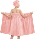Bath Wrap Towels for Women – Adjustable Spa Shower Wrap with Super Absorbent Microfiber, Quick-Dry Body & Hair Towel Set for Home, Hotel, Beach, Pool, Gym, Travel (Pink, L - XL)