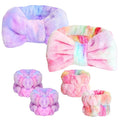 WSYUB Spa and Makeup Headband Set - Gorgeous Tie Dye Color Cosmetic Headband and Absorbent Wrist Towels for Skincare, Face Washing, and Makeup Application (6 pcs)