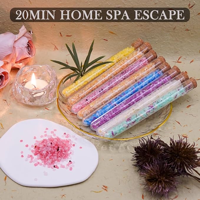 Bath Salts for Women Relaxing, Bath Salts Gift Set, Travel Size with Dead Sea Salt, Essential Oil, Dried Flower, Minerals, Mothers Day Birthday Gift, Spa Bath & Foot Soak, individual packets, 8 Scents